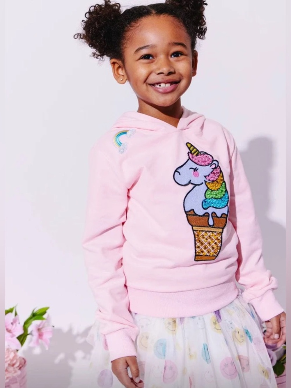 Lola + The Boys unicorn ice cream cone hoodie embroidered rainbow embellished